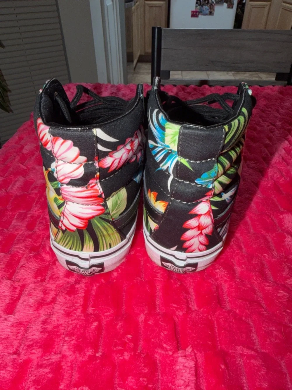 Vans Black High-Top Sneakers with Pink, Red, Green and Blue Floral Print